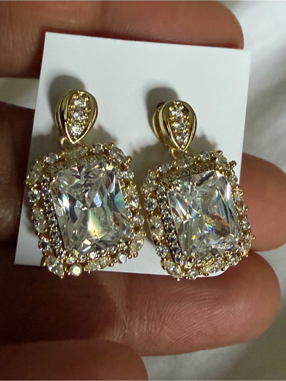 Gold-Tone Clear Crystal Halo Drop Earrings